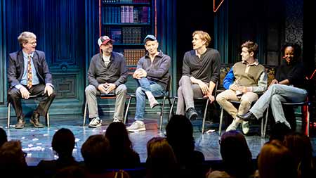 Dacre Stoker, Steve Rosen, Arnie Burton, James Daly, Andrew Keenan-Bolger and Jordan Boatman take questions for the audience at DRACULA, A COMEDY OF TERRORS. photo by Mettie Ostrowski